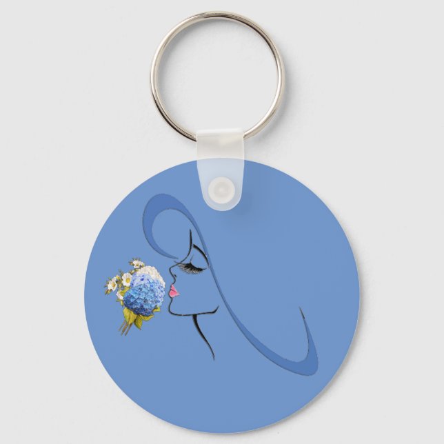 Porte-clés Hydrangeas aquarelles nuances de bleu (Recto)