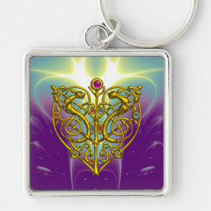 PORTE-CLÉS HYPER VALENTINE/ GOLD CELTIC KNOT HEART IN PURPLE