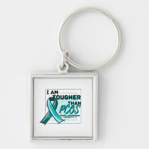 Porte-clés I AM TOUGHER THAN PCOS AWARENESS Teal Ribbon