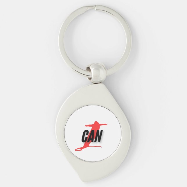 Porte-clés "I Can" Dynamic Red & Black Empowerment Word Art (Devant)