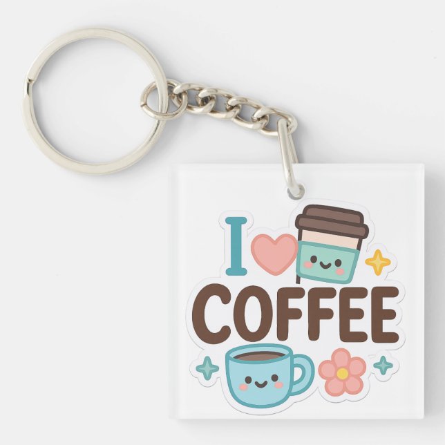 Porte-clés I Love Coffee Cute Kawaii Sticker – Adorable Coffe (Devant)