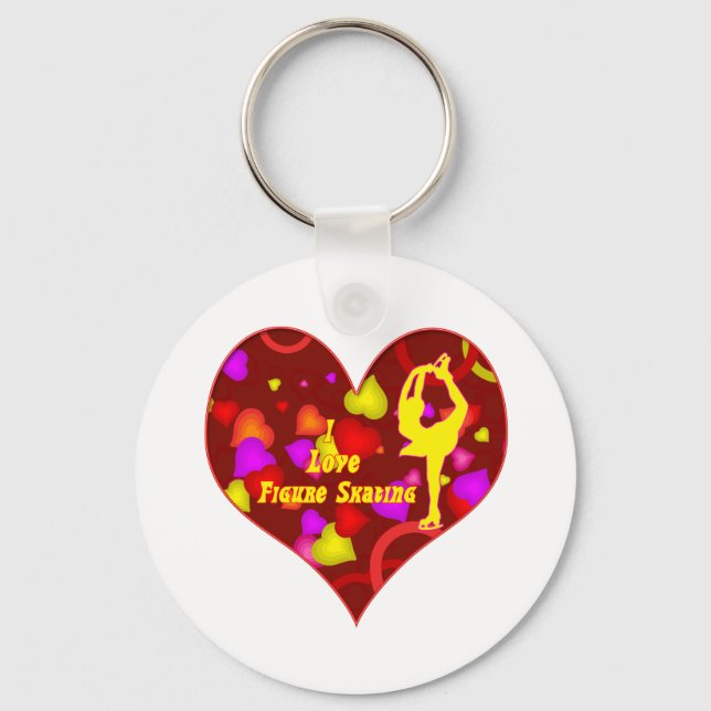 Porte-clés I Love Figure Patinage Retro Design Coeur (Recto)