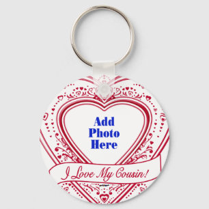 Porte-clés I Love My Cousin! Photo Red Hearts
