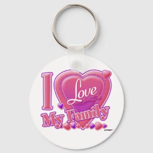 Porte-clés I Love My Family rose/violet - coeur