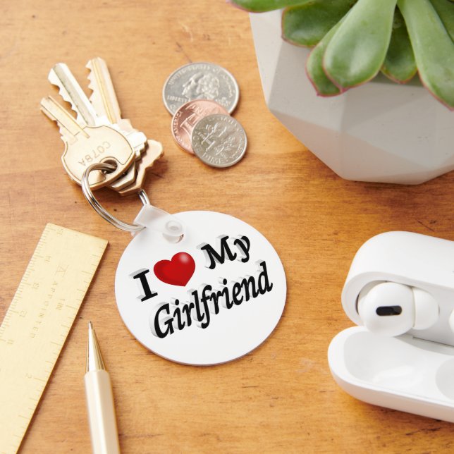 Porte-clés I Love My Girlfriend mignon texte noir (Bureau)
