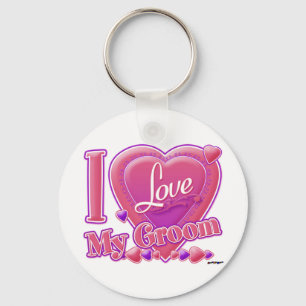 Porte-clés I Love My Groom rose/violet - coeur