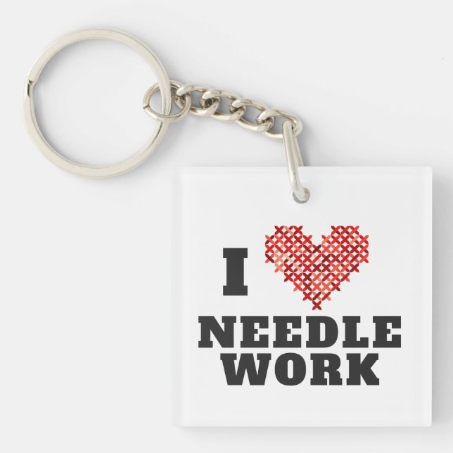 Porte-clés I Love Needlework Cross Stitch (Devant)