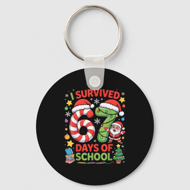Porte-clés I Survived 67 Days Of School Christmas Candy Cane  (Recto)