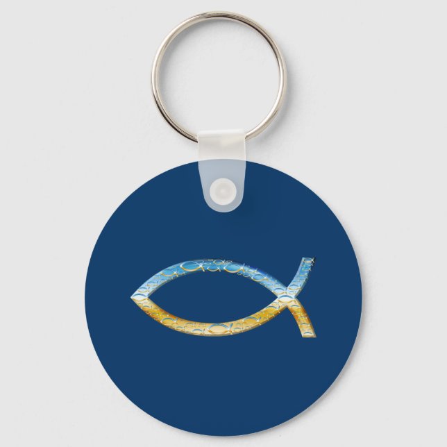 Porte-clés Ichthus - Symbole de poisson chrétien Ciel & Terre (Recto)