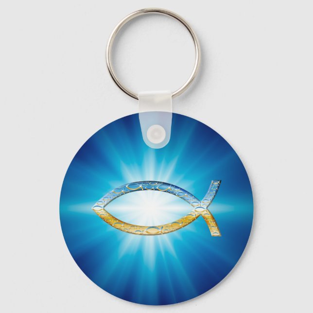 Porte-clés Ichthus - Symbole de poisson chrétien Ciel & Terre (Recto)