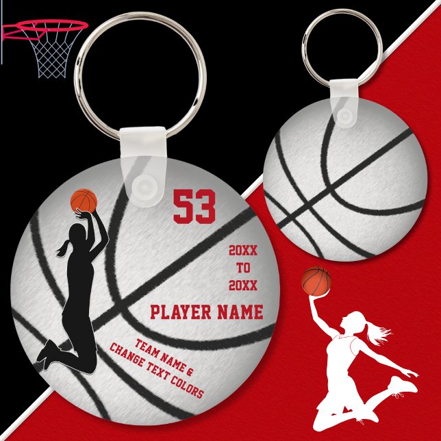 Porte-clés Idées cadeaux Red Silver bon marché pour les joueu (Personalized Basketball Gifts for Girls. Cheap basketball gifts. Girls basketball party favors.)