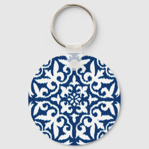 Porte-clés Ikat damask pattern - Cobalt bleu et blanc