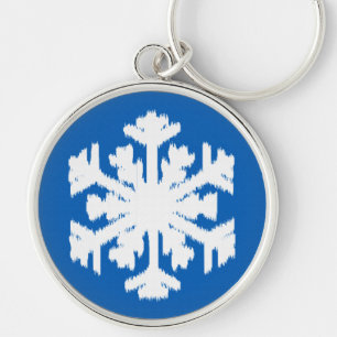 Porte-clés Ikat Snowflake - Cobalt bleu et blanc