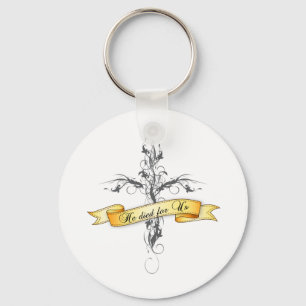 Porte-clés Il est mort pour nous Floral Cross