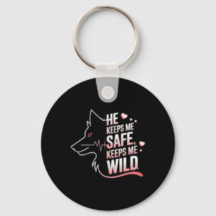 Porte-clés Il me garde en sécurité Elle me garde Loup Amant d