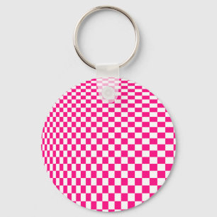 Porte-clés Illusion d'optique à carreaux roses et blancs
