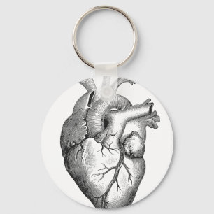 Porte-clés Illustration blanche noire simple de coeur