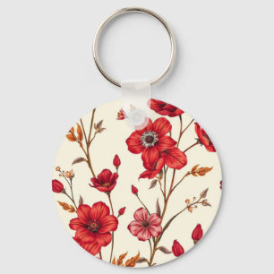 Porte-clés Illustration botanique rouge vibrante