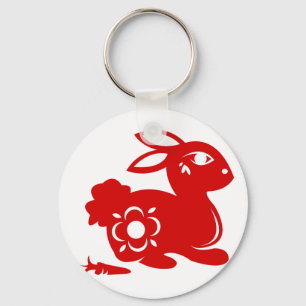 PORTE-CLÉS ILLUSTRATION CHINOISE DU LAPIN PAPERCUT DE