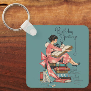 Porte-clés Illustration d'anniversaire pour amateur de livres