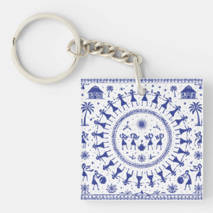 Porte-clés Illustration d'art tribal indien Warli