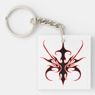 Porte-clés Illustration d'art tribal noir et rouge féroce en 