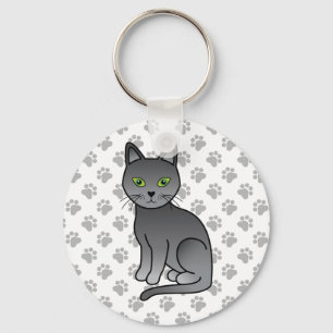 Porte-clés Illustration de chat de dessin animé mignon bleu r