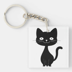 Porte-clés Illustration de chat noir minimaliste de dessin an
