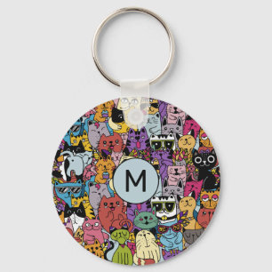 Porte-clés Illustration de chats amusants Monogrammes personn