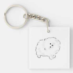 Porte-clés Illustration de chien Bichon Poméranien blanc mign