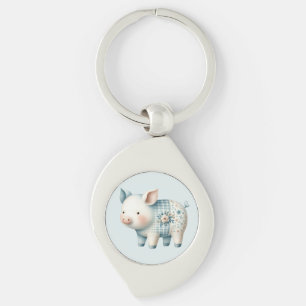 Porte-clés Illustration de Cottagecore avec un Cochon en Patc