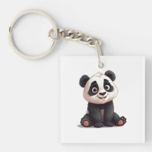 Porte-clés Illustration de dessin animé d'ours panda assis