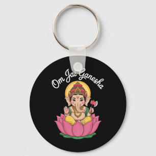 Porte-clés Illustration de Ganesha spirituel lotus disant Om 