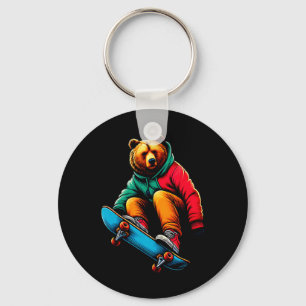 Porte-clés Illustration de grizzli funky cool en skateboard