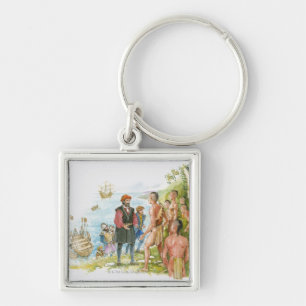 Porte-clés Illustration de Jacques Cartier conversant avec