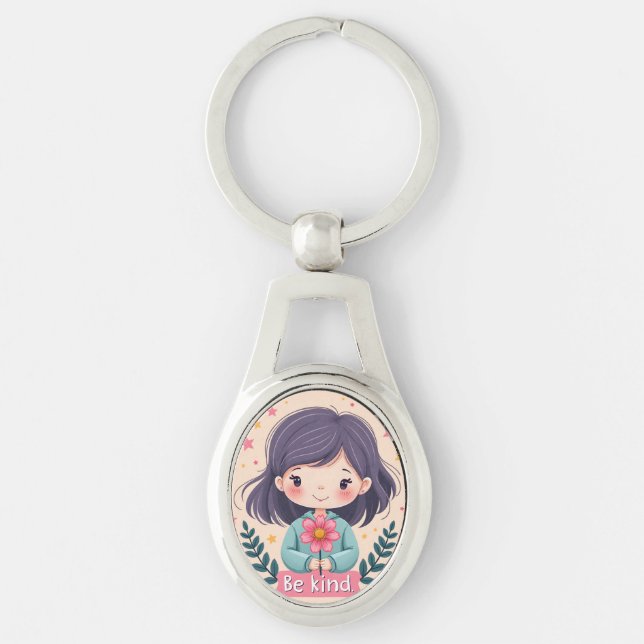 Porte-clés Illustration de Kawaii "Be Kind" - Art Intéressant (Devant)