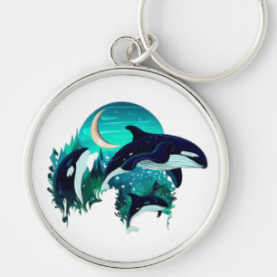 Porte-clés Illustration de la nature bleue du Cool des balein