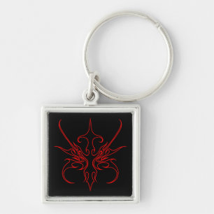 Porte-clés Illustration de ligne d'art tribal rouge et noir f