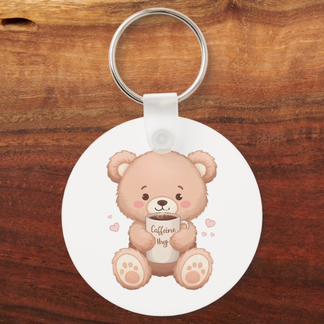 Porte-clés Illustration de l'ours amoureux du café (Recto)