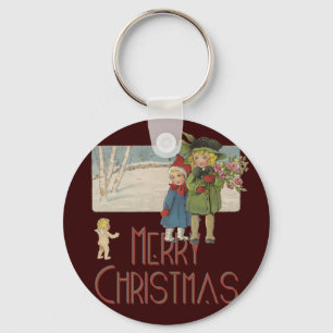 Porte-clés Illustration de Noël Antique Enfants 1920