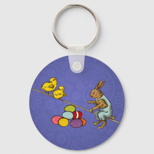 Porte-clés Illustration de Pâques : lapin qui couve des œufs