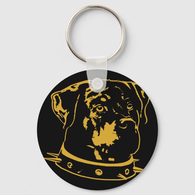 Porte-clés Illustration de Rottweiler jaune (Recto)