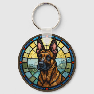 Porte-clés Illustration de style Malinois belge en verre vern