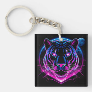 Porte-clés Illustration de tigre néon avec des formes géométr