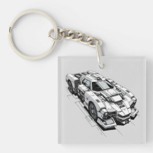 Porte-clés Illustration de voiture Cyberpunk Ink