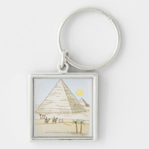 Porte-clés Illustration des pyramides et des hommes avec des