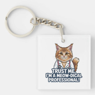 Porte-clés Illustration d'humour animalier de médecin chat dr