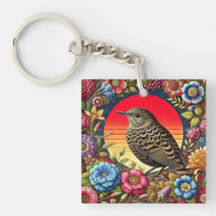 Porte-clés 🌿 Illustration d'oiseau floral pour une nature pa