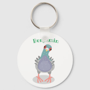 Porte-clés Illustration drôle de pigeon curieux