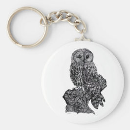 Porte-clés Illustration du hibou sur le bouton-clavier
